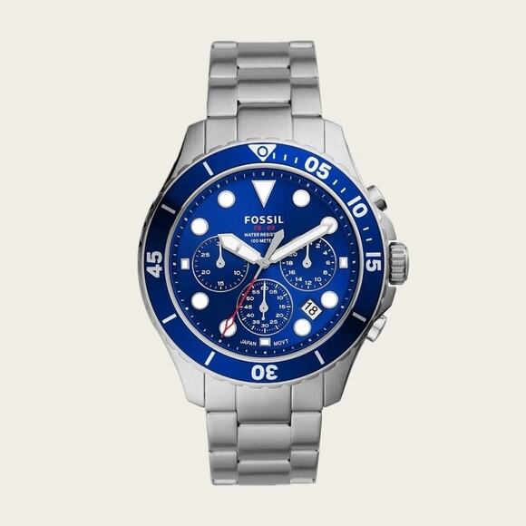 Fossil  FS5724 Men’s Chronograph Quartz Stainless Steel Blue Dial 46mm Watch - Picture 2 of 7